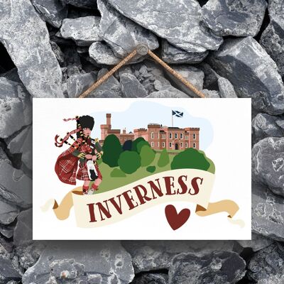 P4821 - Inverness Castle Scottish Man Playing Bagpipes On Scotland Theme Wooden Hanging Plaque
