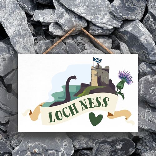 P4823 - Loch Ness Monster And Castle On Scotland Theme Wooden Hanging Plaque