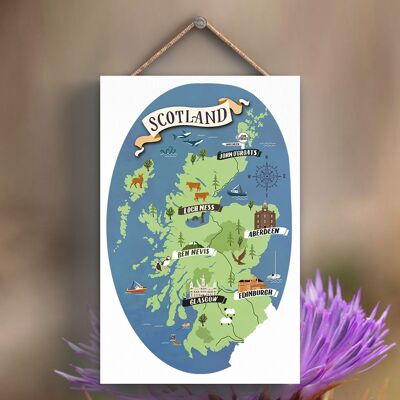 P4827 - Feature Map Of Scotland On Scotland Theme Wooden Hanging Plaque