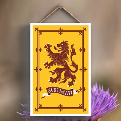 P4829 - Rampant Lion Red And Yellow On Scotland Theme Wooden Hanging Plaque