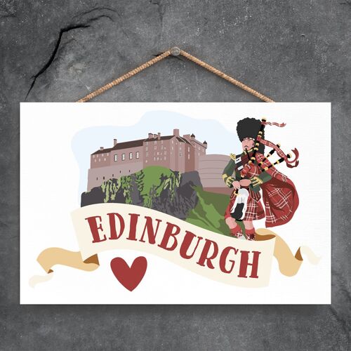P4831 - Edinburgh Castle Scottish Man Playing Bagpipes On Scotland Theme Wooden Hanging Plaque