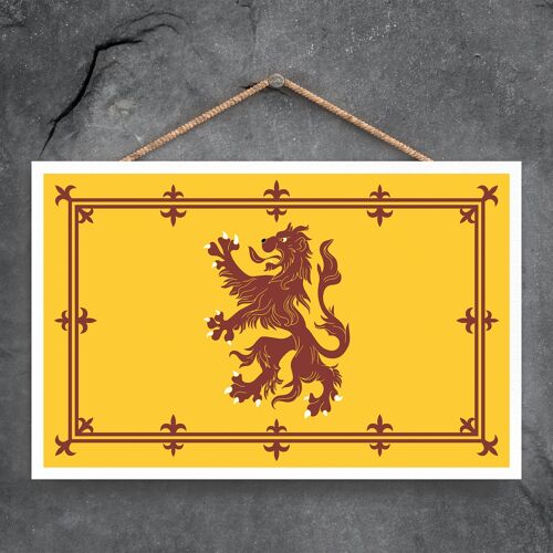 P4834 - Rampant Lion Red And Yellow On Scotland Theme Wooden Hanging Plaque