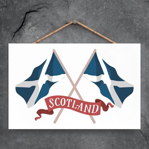 P4837 - Scottish Waving Flags On Scotland Theme Wooden Hanging Plaque
