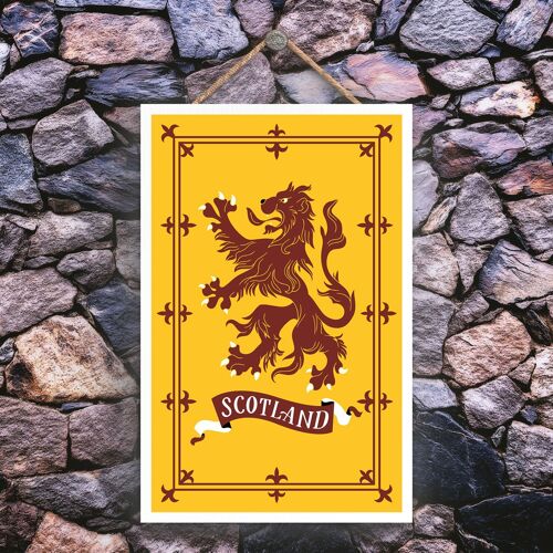 P4839 - Rampant Lion Red And Yellow On Scotland Theme Wooden Hanging Plaque