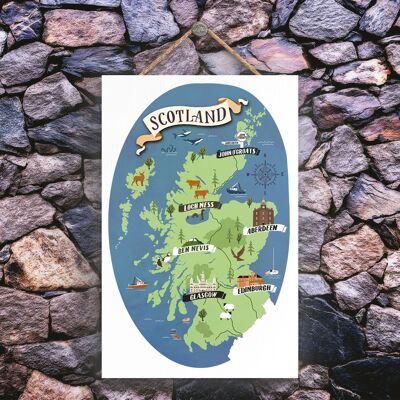 P4840 - Feature Map Of Scotland On Scotland Theme Wooden Hanging Plaque