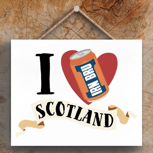 P4855 - I Love Scotland Iron Bru Theme Wooden Hanging Plaque