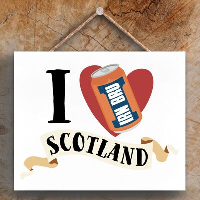 P4855 - Placa Colgante de Madera Temática Iron Bru I Love Escocia