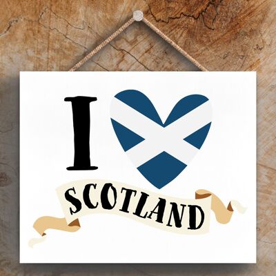 P4856 - I Love Scotland Theme Wooden Hanging Plaque