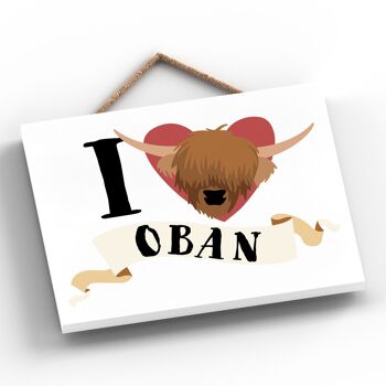 P4857_OBAN - I Love Oban Highland Cow Thème Plaque à suspendre en bois 2