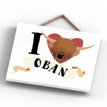 P4857_OBAN - I Love Oban Highland Cow Thème Plaque à suspendre en bois 4