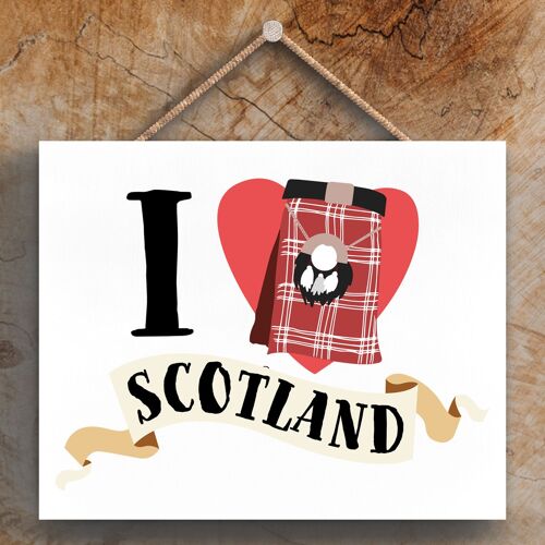 P4858 - I Love Scotland Kilt Theme Wooden Hanging Plaque