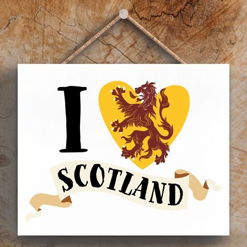 P4859 - I Love Scotland Rampant Lion Theme Wooden Hanging Plaque