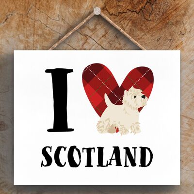 P4861 – I Love Scotland Westie Thema Holzschild zum Aufhängen