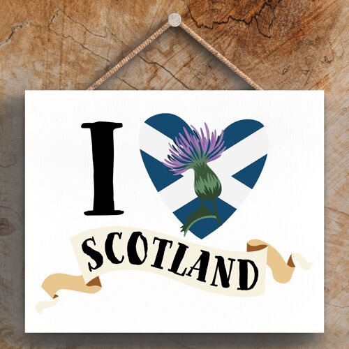 P4862 - I Love Scotland Thistle Theme Wooden Hanging Plaque