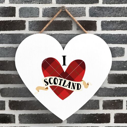 P4865 - I Love Scotland Heart Scotland Theme Wooden Hanging Plaque