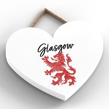 P4870 - Plaque à suspendre en bois sur le thème de l'Écosse en forme de coeur de lion rampant de Glasgow 2