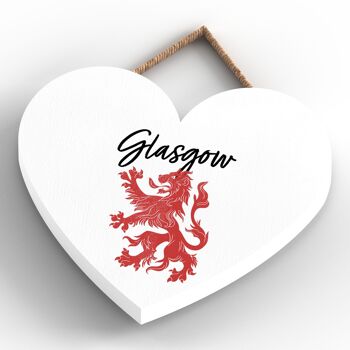 P4870 - Plaque à suspendre en bois sur le thème de l'Écosse en forme de coeur de lion rampant de Glasgow 4