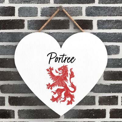 P4873 - Placca da appendere in legno a tema Scozia con cuore di leone rampante Portree