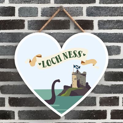 P4874 - Targa da appendere in legno a tema Loch Ness Monster Heart Scotland