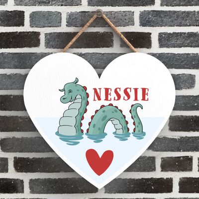 P4875 - Nessie Heart Scotland Theme Wooden Hanging Plaque