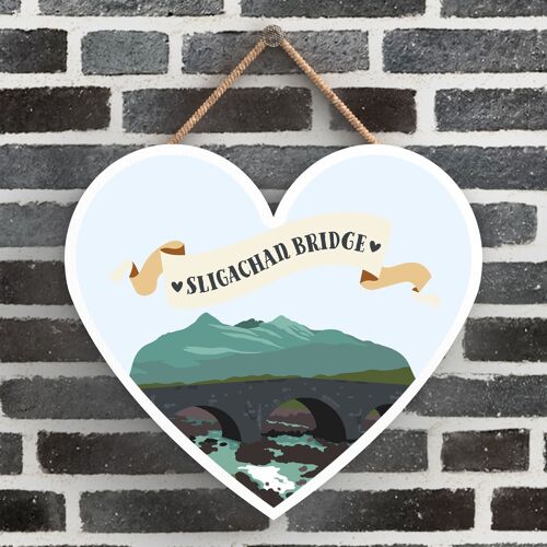P4877 - Sligachan Bridge Heart Scotland Theme Wooden Hanging Plaque