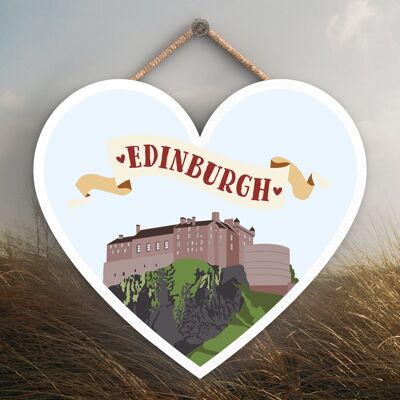 P4878 - Edinburgh Castle Heart Scotland Theme Wooden Hanging Plaque