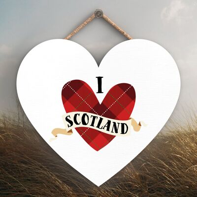 P4879 - Targa da appendere in legno a tema I Love Scotland Heart Scotland