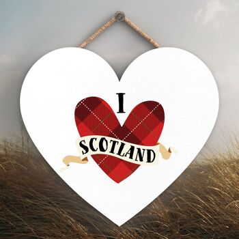 P4879 - I Love Scotland Heart Plaque à suspendre en bois sur le thème de l'Écosse 1