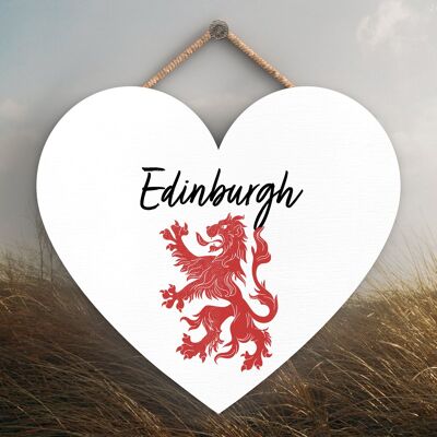 P4883 - Targa da appendere in legno a tema Scozia con cuore di leone rampante di Edimburgo