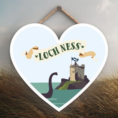 P4888 - Targa da appendere in legno a tema Loch Ness Monster Heart Scotland