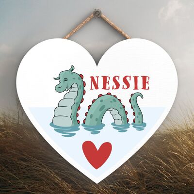 P4889 - Targa da appendere in legno a tema Nessie Heart Scotland