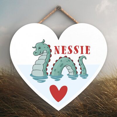 P4889 - Nessie Heart Scotland Theme Wooden Hanging Plaque