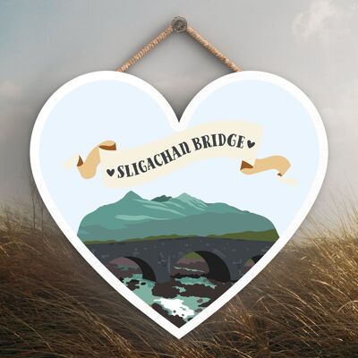 P4891 - Sligachan Bridge Heart Scotland Theme Wooden Hanging Plaque