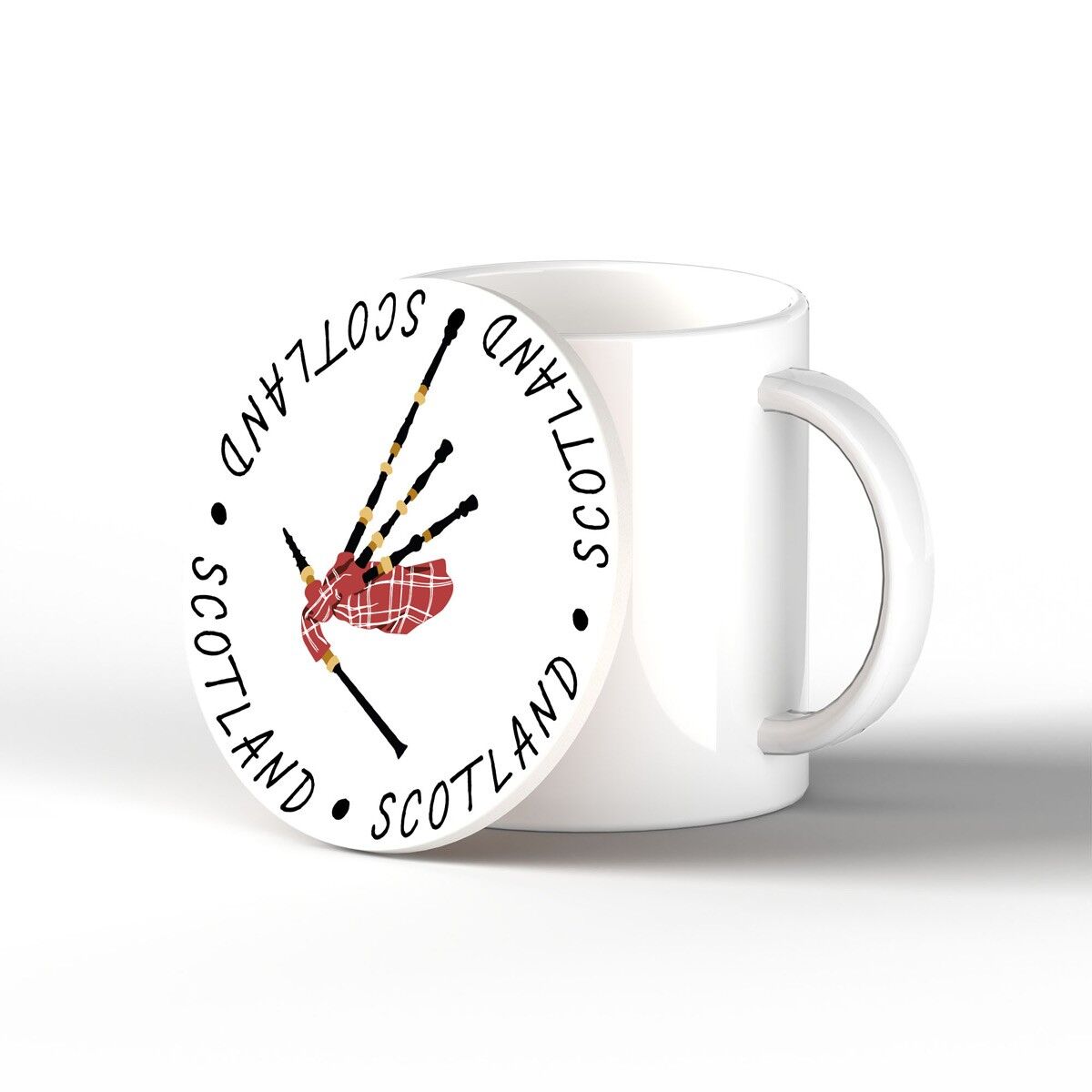 P4892 - Cornamuse Tartan Scozzesi Su Un Sottobicchiere In Ceramica A Tema Scozia