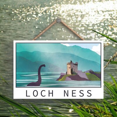 P4916 - Loch Ness Nessie Day Escocia Paisaje Ilustración Placa de Madera