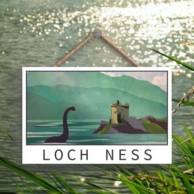 P4917 – Loch Ness Nessie Night Scotlands Landschaft Illustration Holzschild