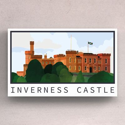 P4918 - Placa de madera con ilustración de paisaje escocés del día del castillo de Inverness