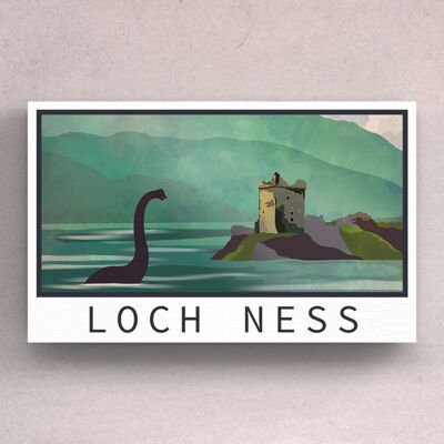 P4921 - Loch Ness Nessie Night Escocia Paisaje Ilustración Placa de Madera