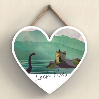 P4929 - Loch Ness Nessie Night Escocia Paisaje Ilustración Placa de Madera