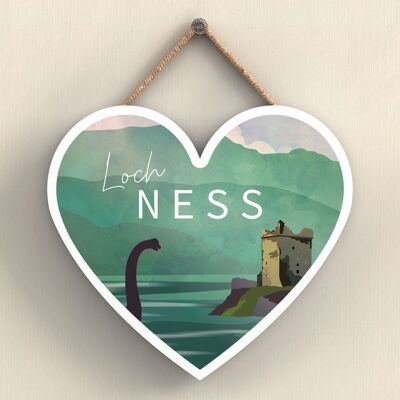 P4931 – Loch Ness Nessie Night Scotlands Landschaft Illustration Holzschild