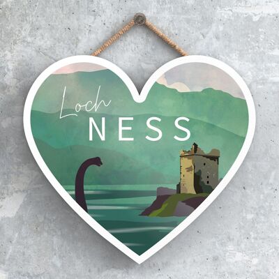 P4935 - Loch Ness Nessie Night Escocia Paisaje Ilustración Placa de Madera
