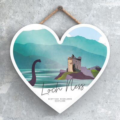 P4936 - Loch Ness Nessie Day Escocia Paisaje Ilustración Placa de Madera