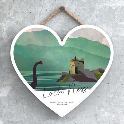 P4937 - Loch Ness Nessie Night Escocia Paisaje Ilustración Placa de Madera