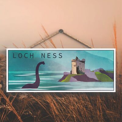 P4940 - Loch Ness Nessie Day Escocia Paisaje Ilustración Placa de Madera