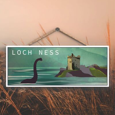 P4941 - Loch Ness Nessie Night Escocia Paisaje Ilustración Placa de Madera