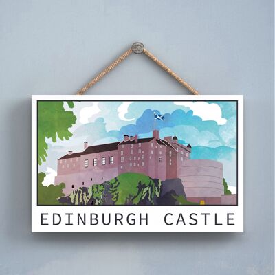 P4950 - Placa de Madera con Ilustración de Paisaje Escocés Día del Castillo de Edimburgo