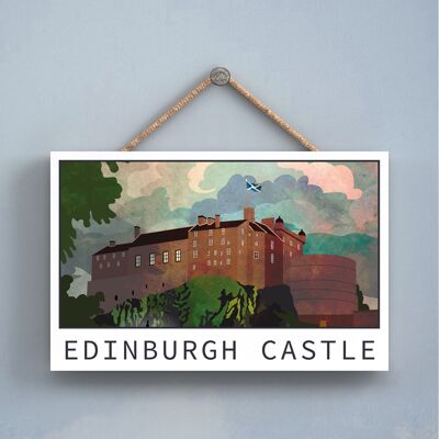 P4951 - Placa de Madera Ilustración Paisaje Escocia Noche Castillo de Edimburgo