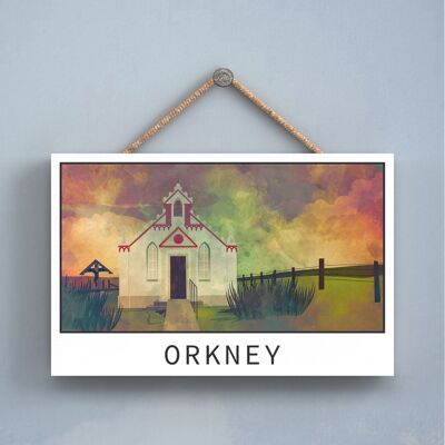 P4953 - Italienische Kapelle Orkney Night Scotlands Landschaft Illustration Holztafel