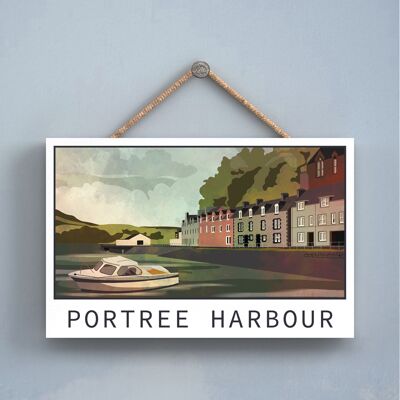 P4957 - Portree Harbour Night Scotlands Paesaggio Illustrazione Targa in legno