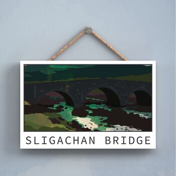 P4959 - Sligachan Bridge Nuit Ecosse Paysage Illustration Plaque Bois 1